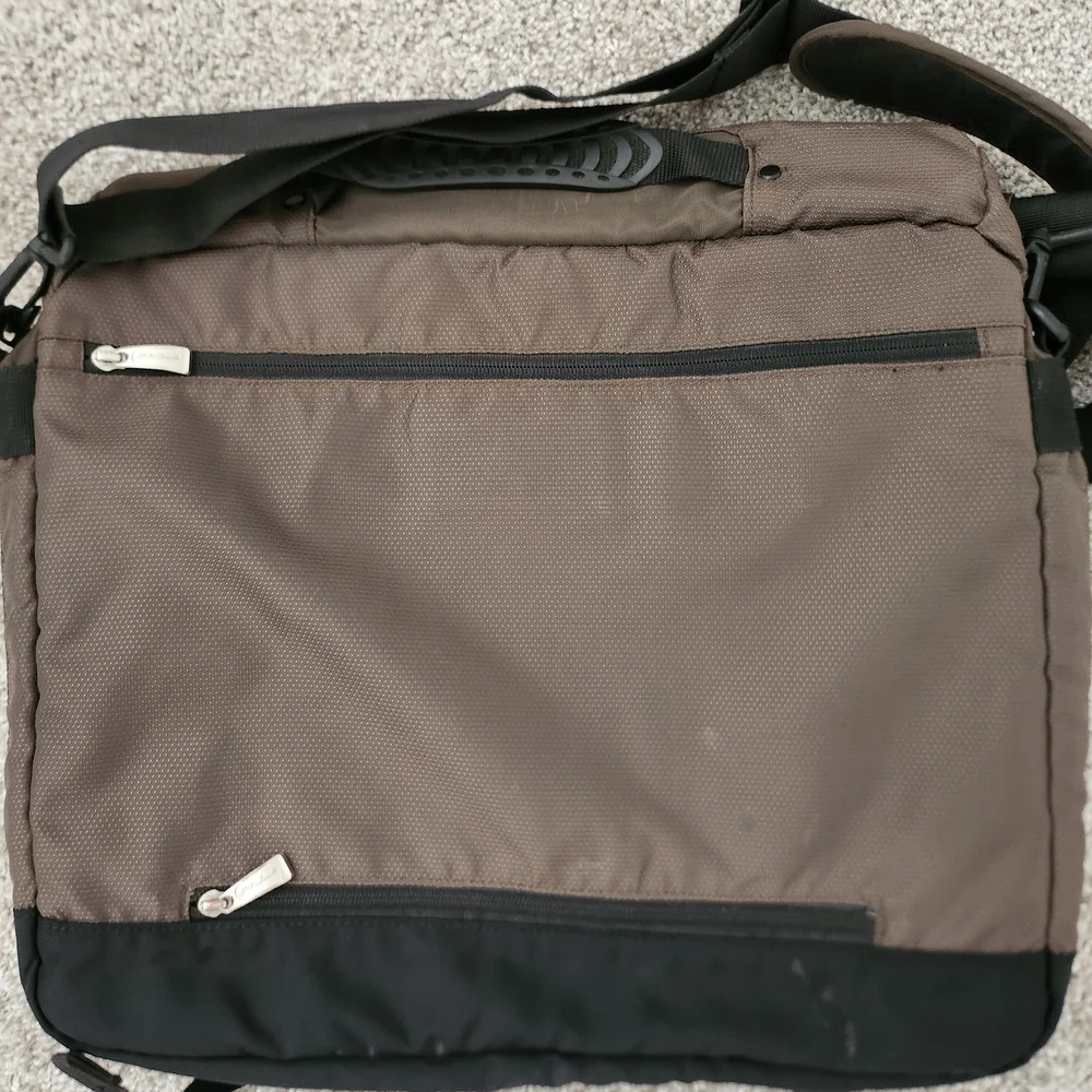 Eddie Bauer Brown Messenger Bag with Black Straps and Durable Fabric